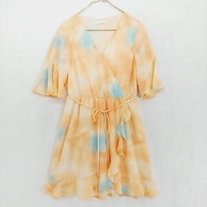 June & Hudson Orange & Blue Half Sleeve Front Tie Wrap Dress 4061